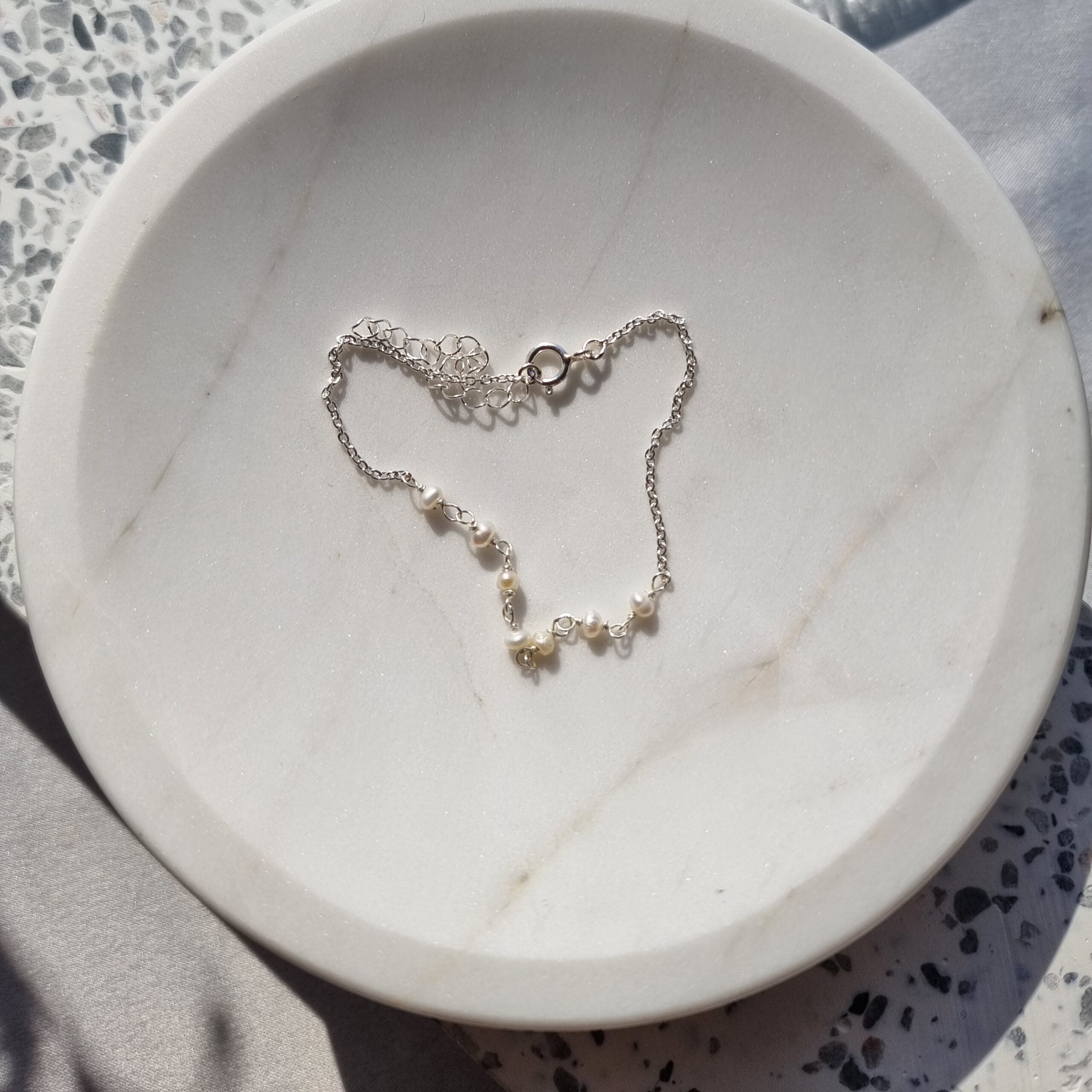 Beaded Sterling Silver Bracelet - Pearl image