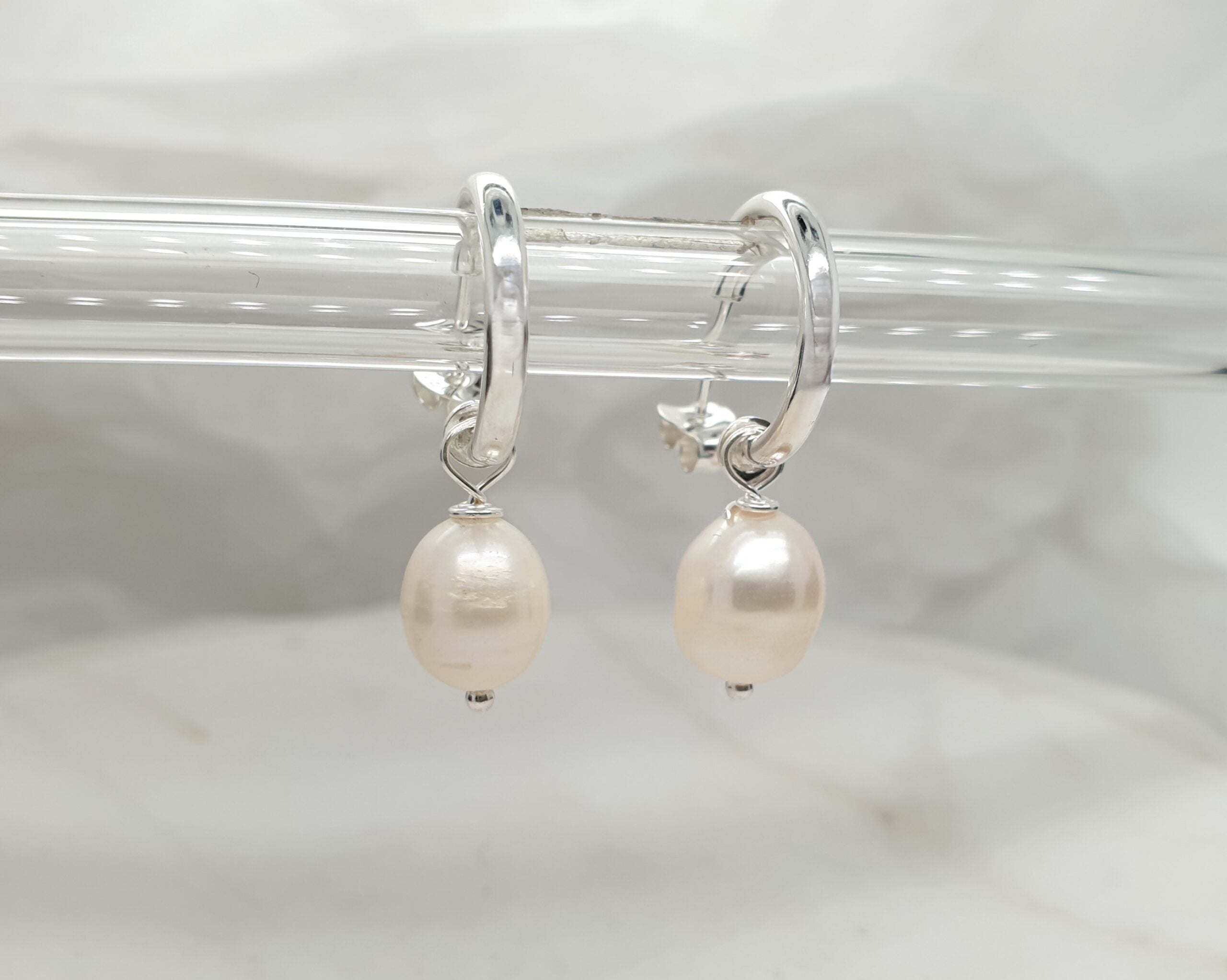 Silver Modern Pearl Earrings image 0