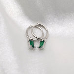 Tiny Emerald Cut Huggies - Emerald image