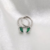 Tiny Emerald Cut Huggies - Emerald image