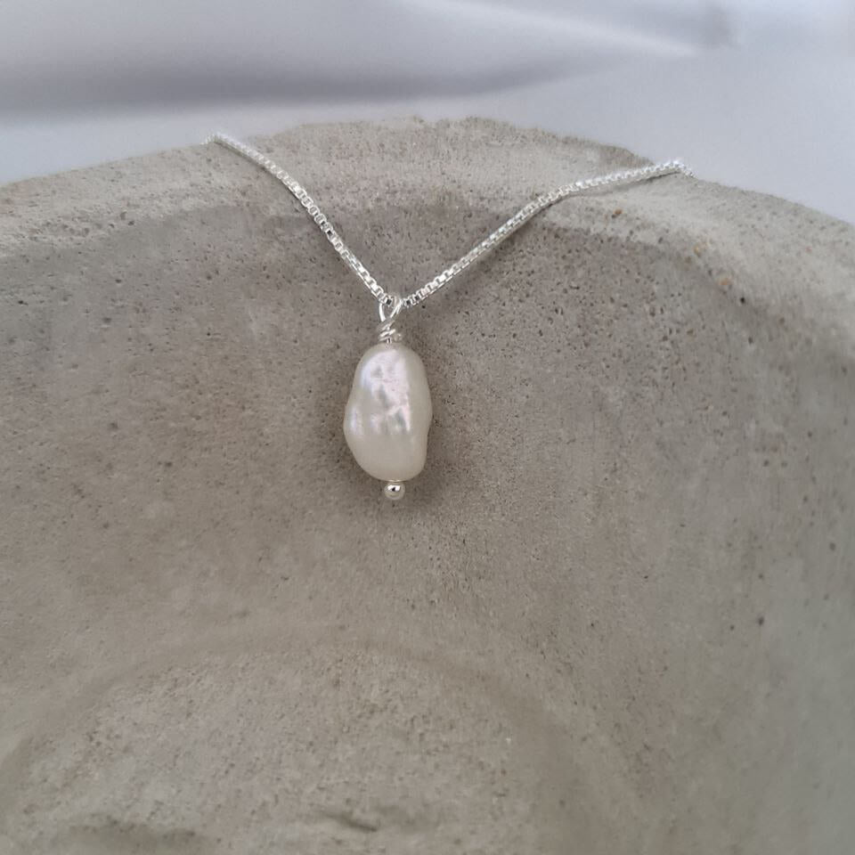 Long Pearl Sterling Silver Necklace image 0