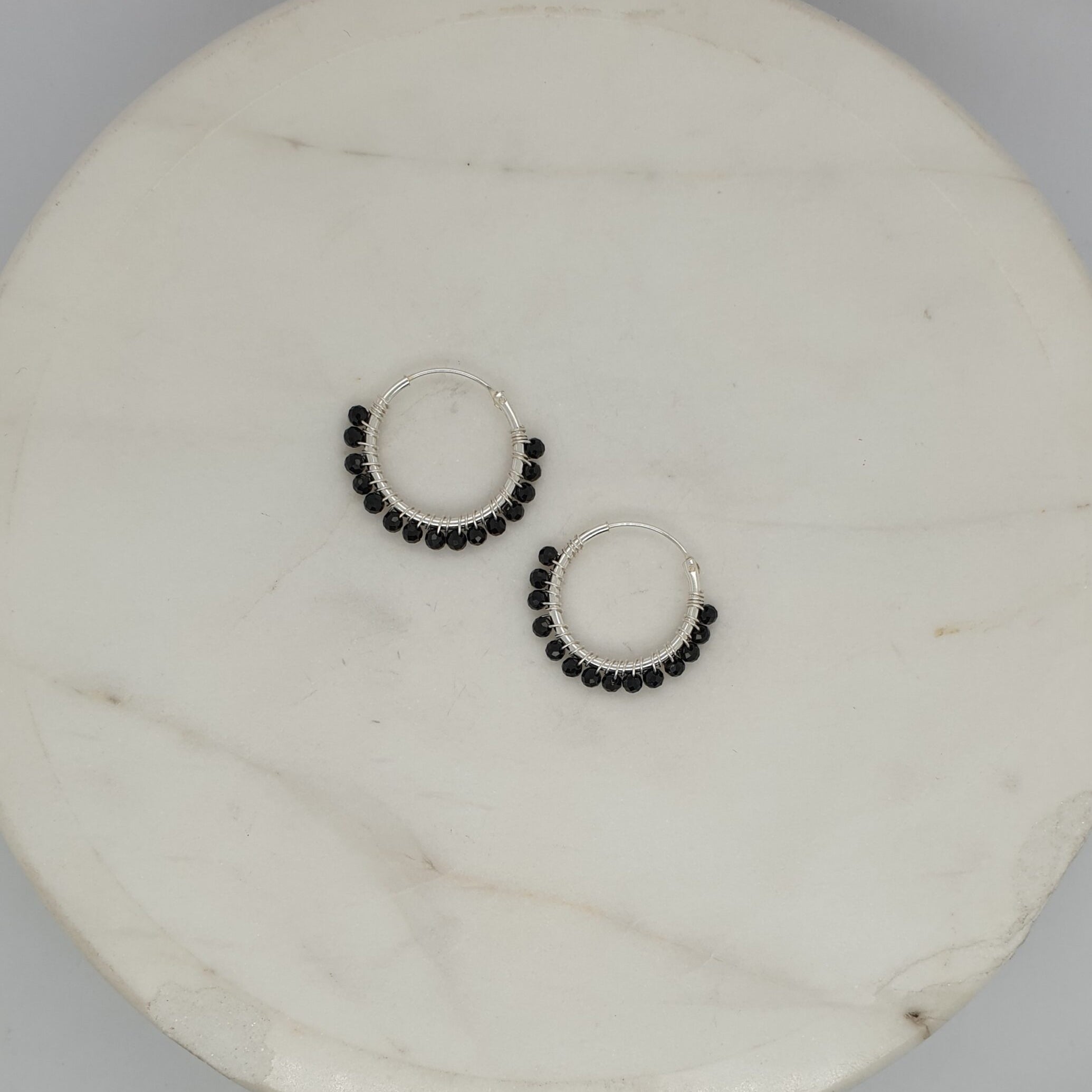 Natural Stone Small Hoops - Black Spinel image