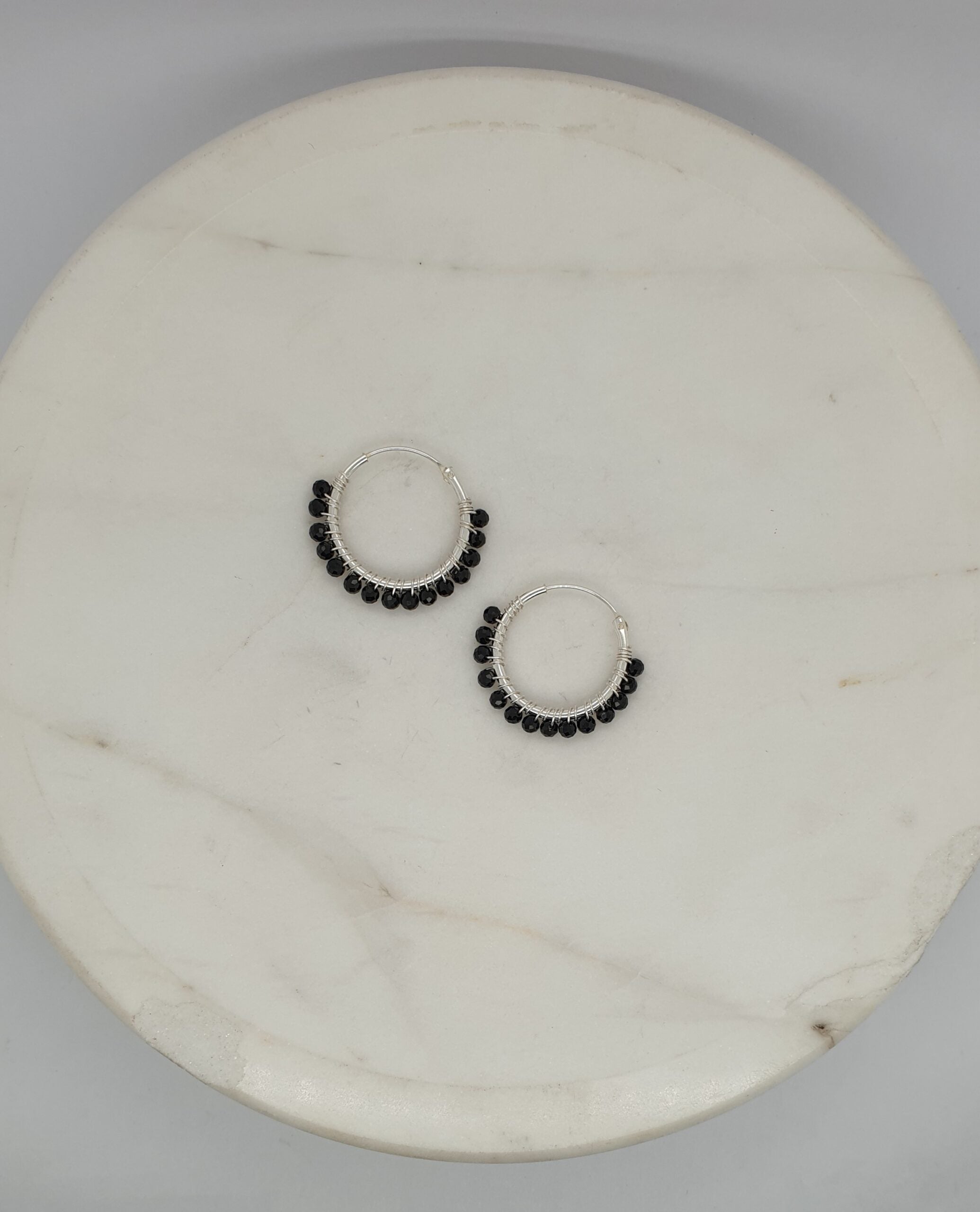 Natural Stone Small Hoops - Black Spinel image