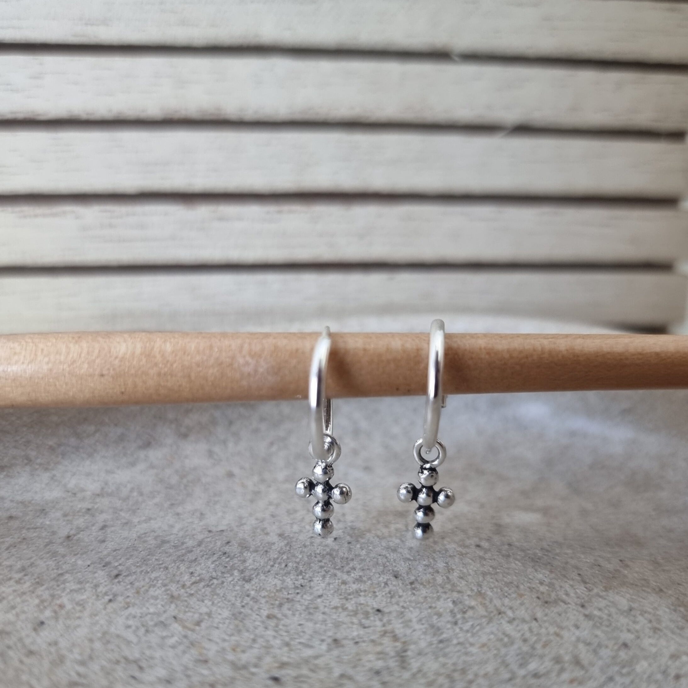 Silver Tiny Cross Earrings image 0