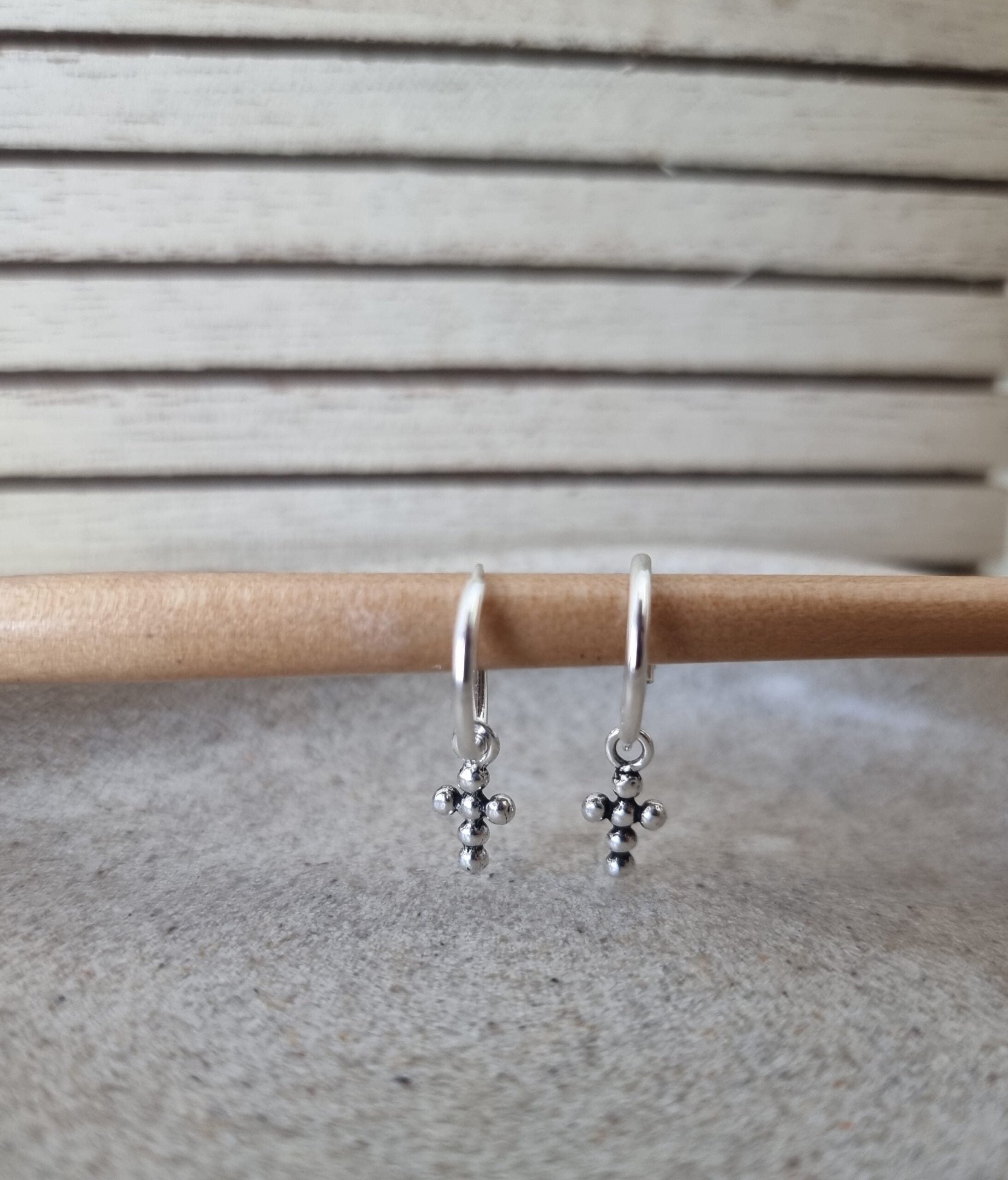 Silver Tiny Cross Earrings image 0