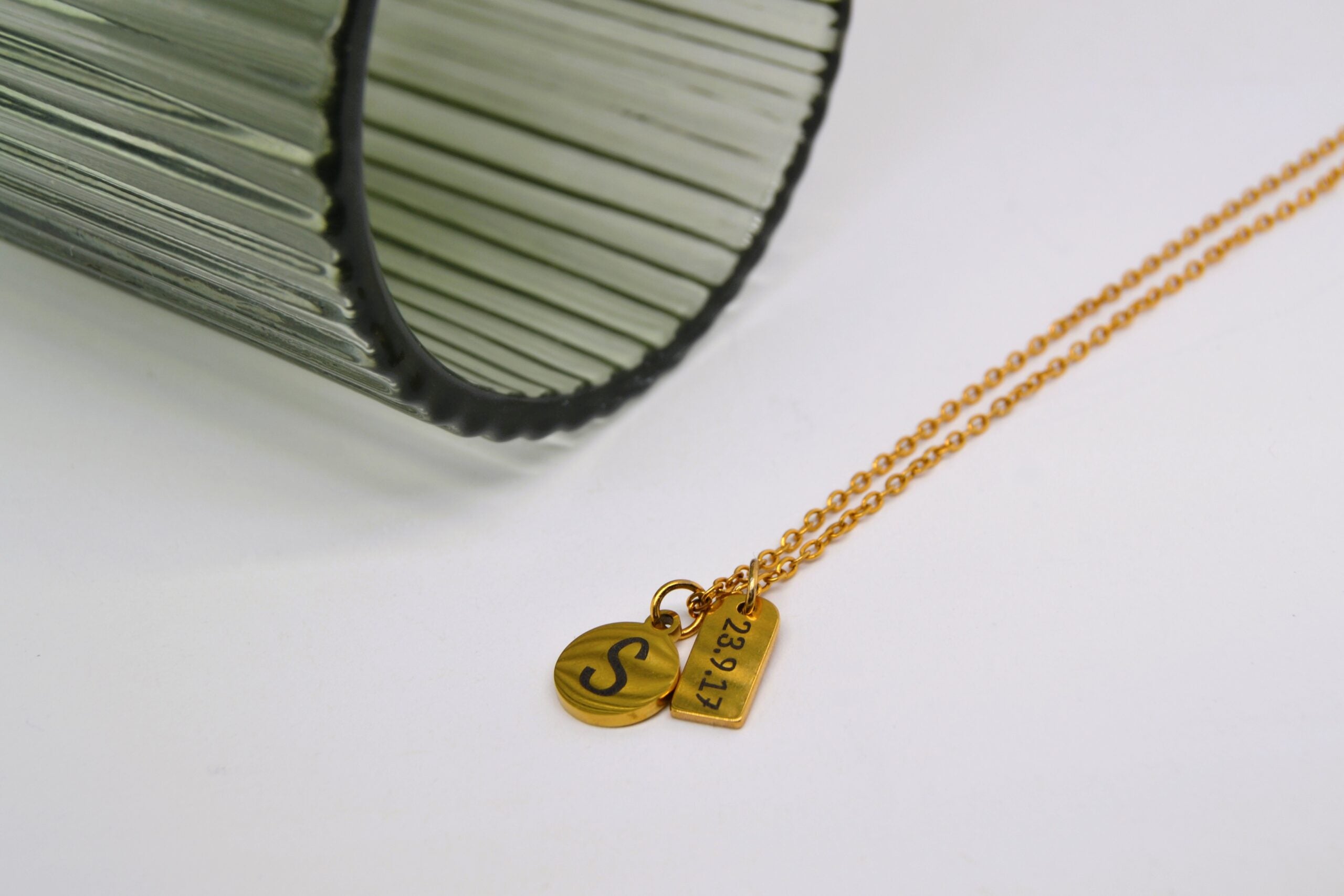Gold Initial and Date Necklace image 0