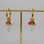 Gold Color Bead Earrings - Pink image