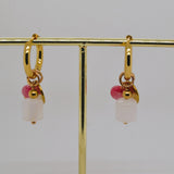 Gold Color Bead Earrings - Pink image