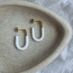 Rectangle Dip Gold Earrings - White image