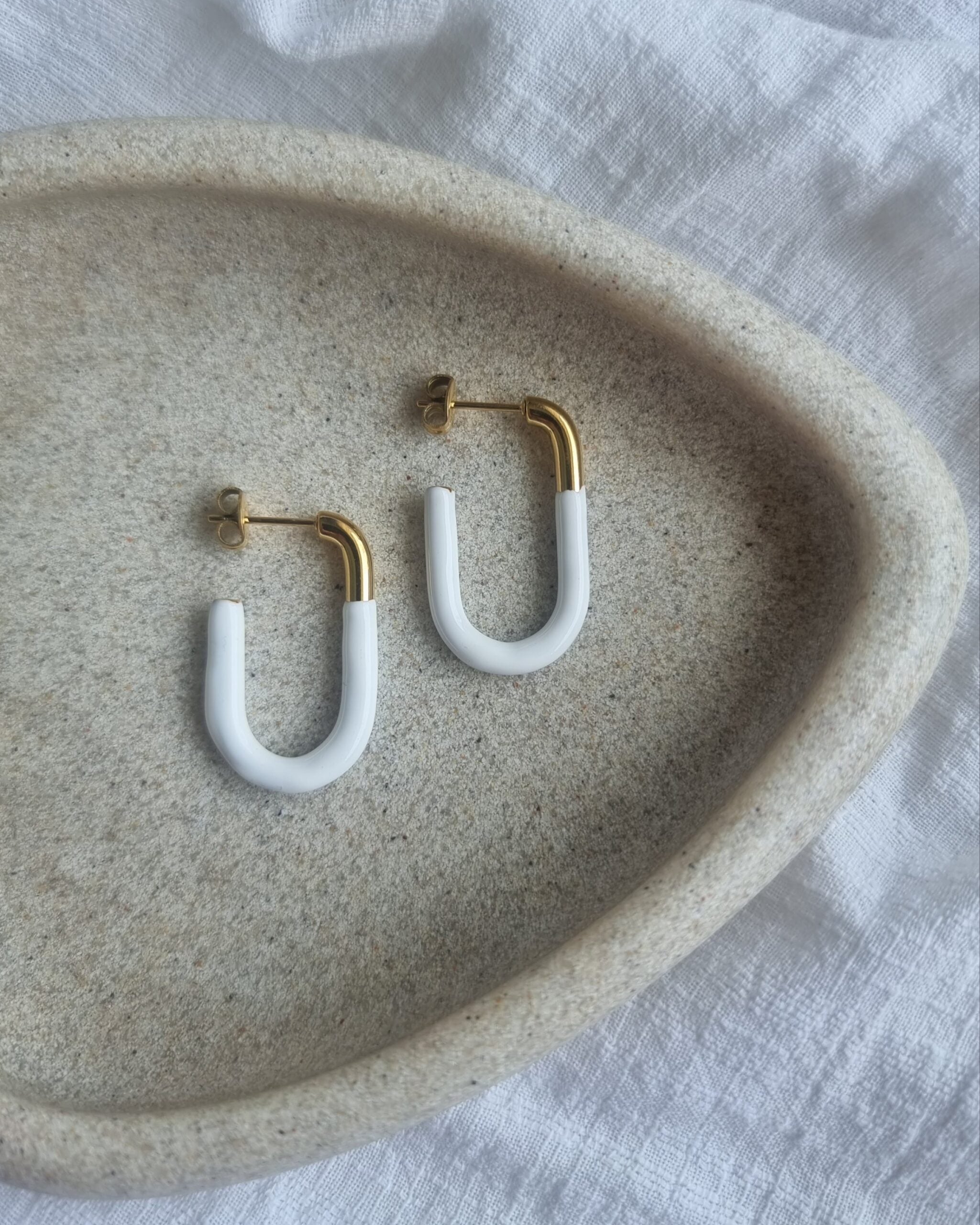 Rectangle Dip Gold Earrings - White image