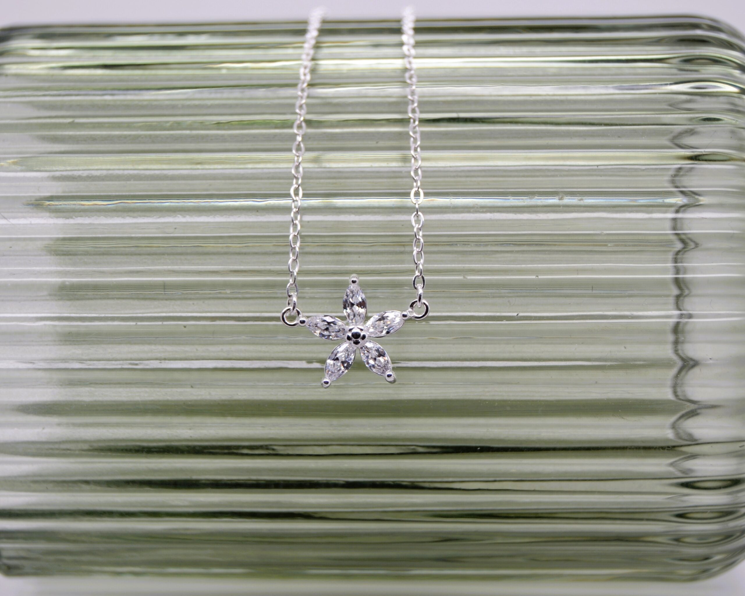 CZ Flower Silver Necklace image 0