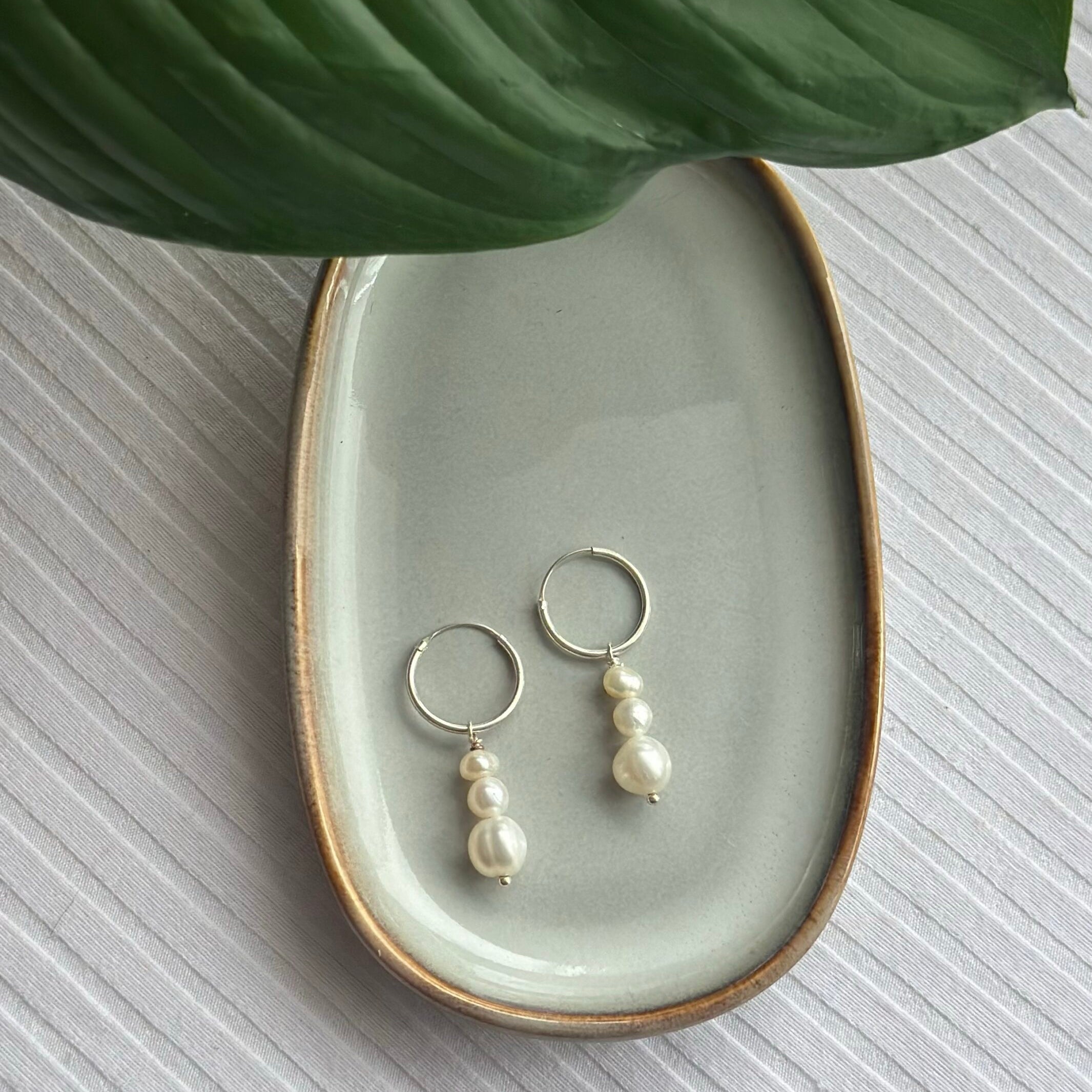 Trio Pearl Silver Hoops image 0