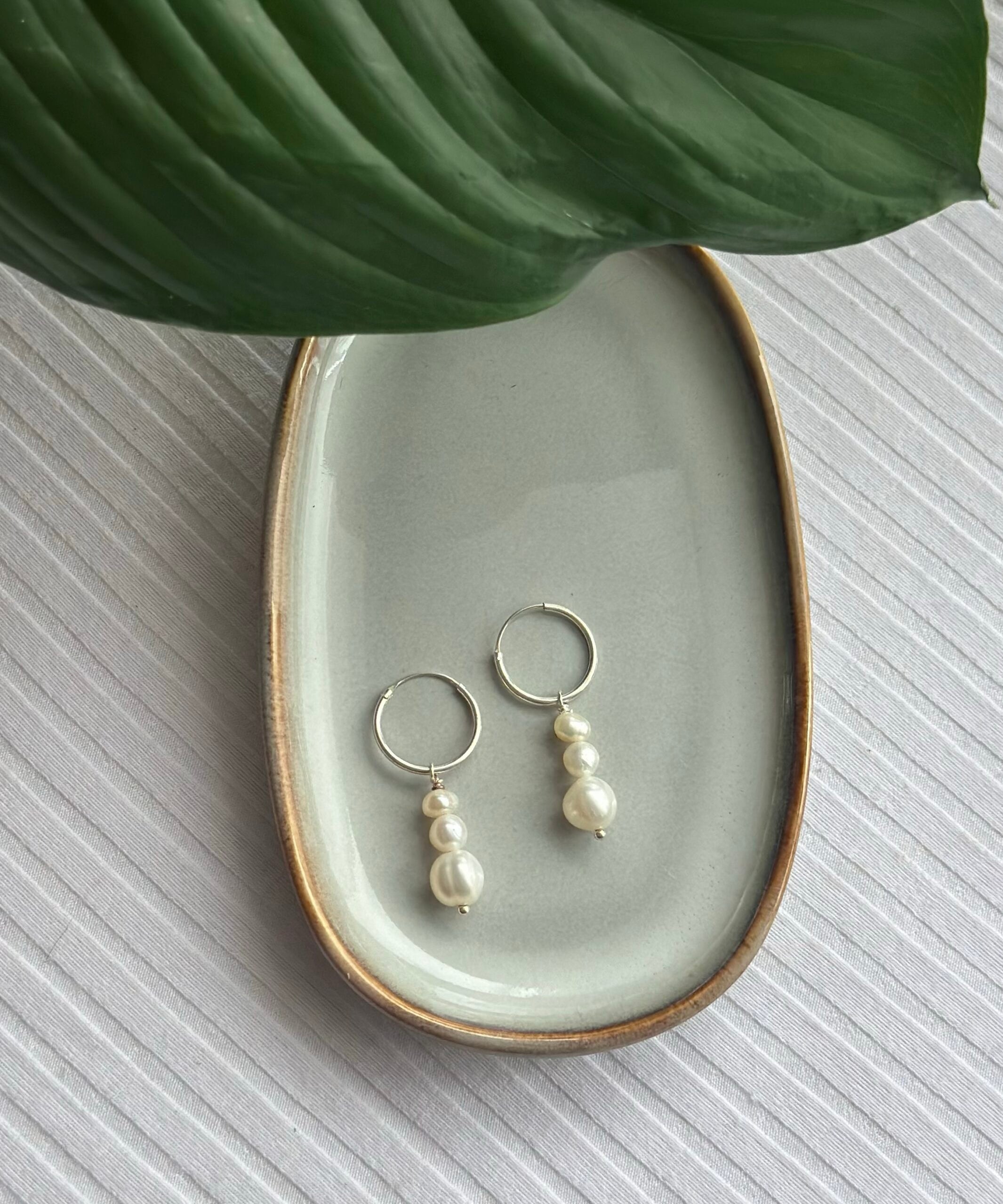 Trio Pearl Silver Hoops image 0