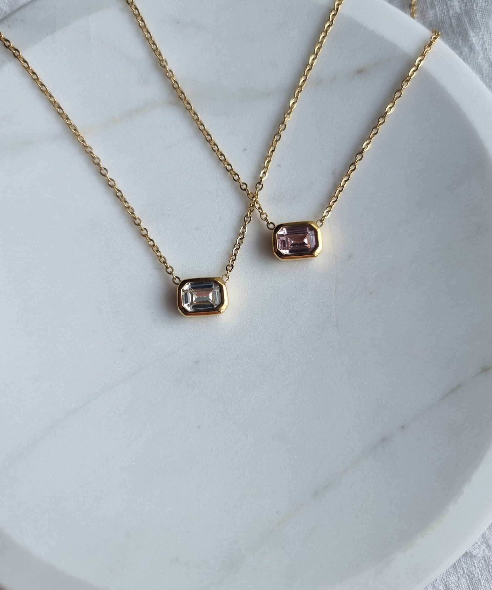 Emerald Cubic Chain Waterproof - Pink Stone image