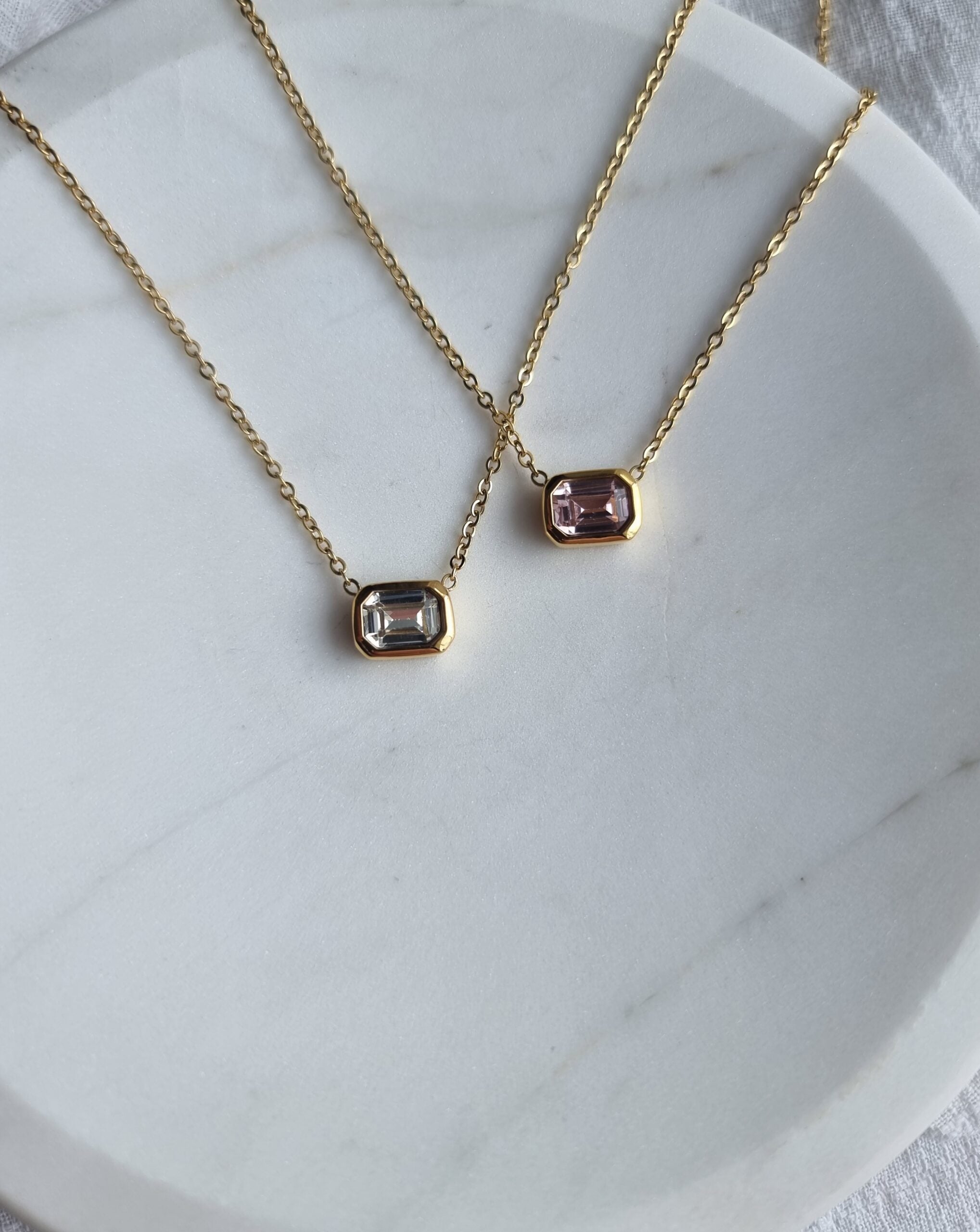 Emerald Cubic Chain Waterproof - Pink Stone image