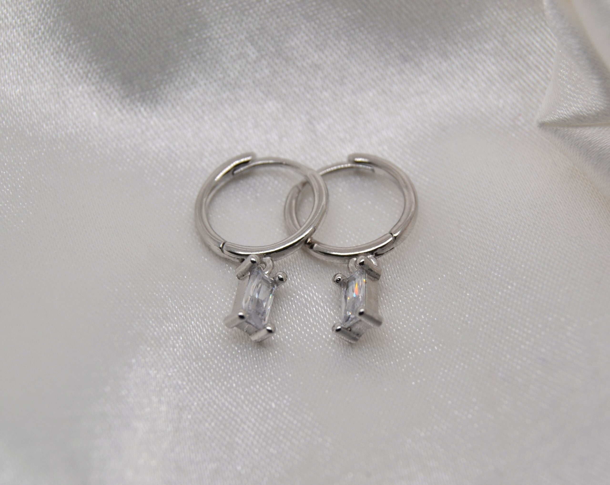 Tiny Emerald Cut Huggies - Clear image