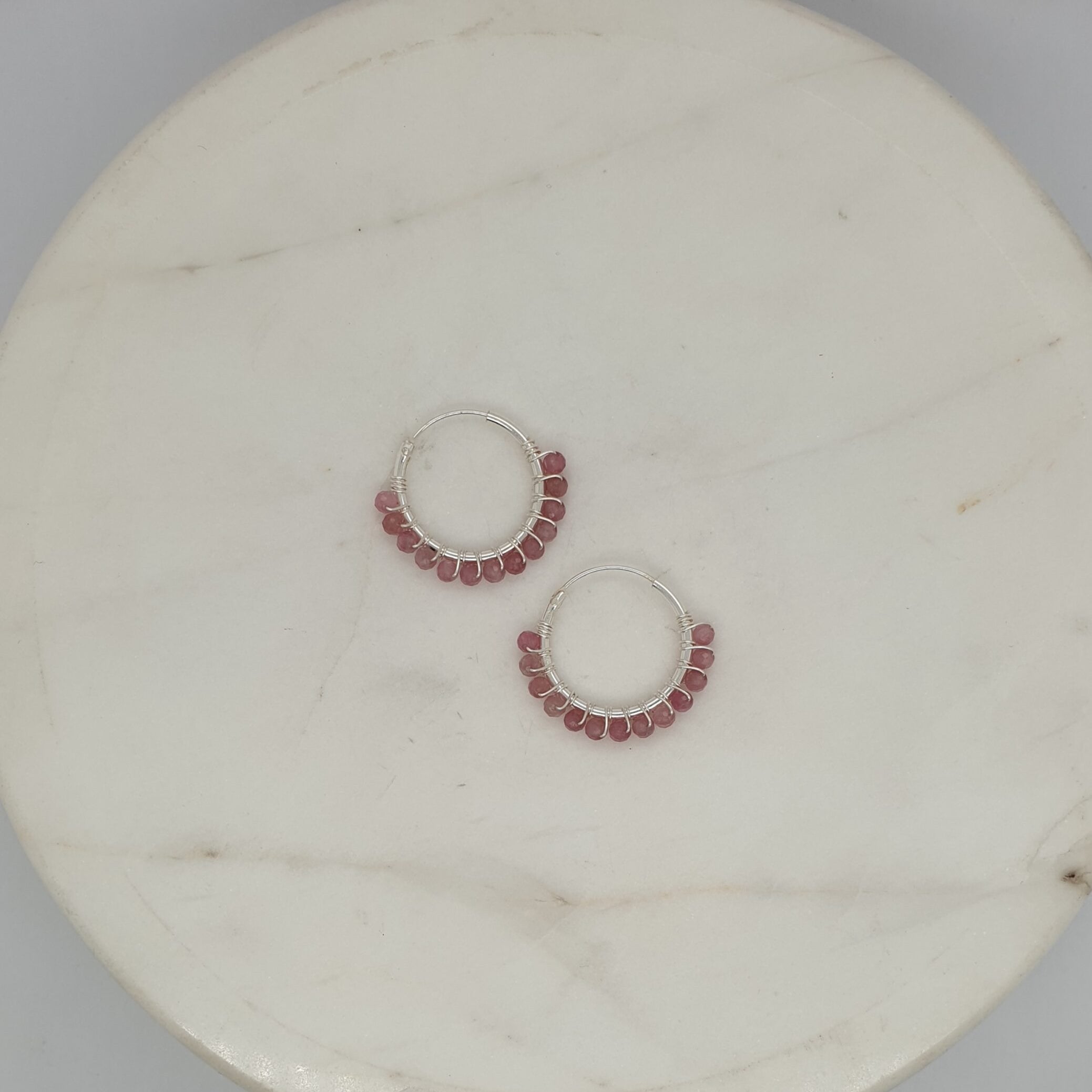 Natural Stone Small Hoops - Pink image