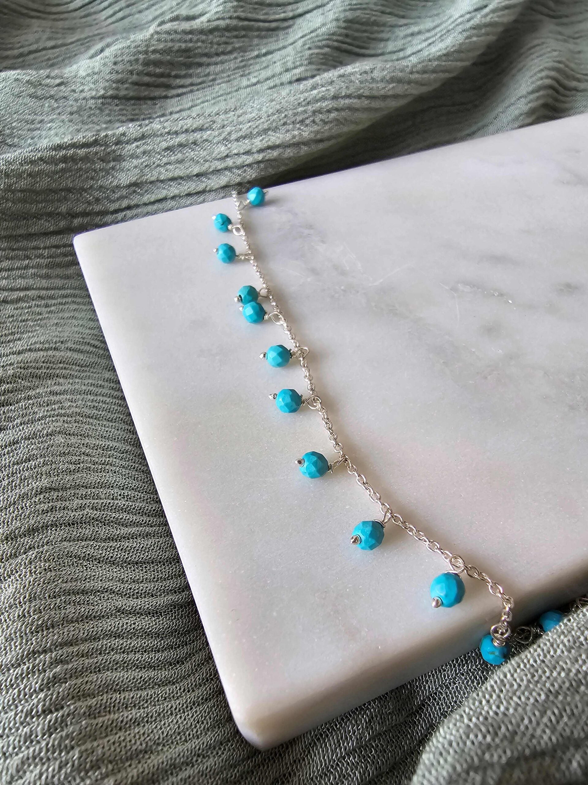 Dangling Stones Silver Anklet - Blue Apatite image