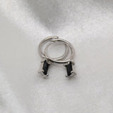 Tiny Emerald Cut Huggies - Black image