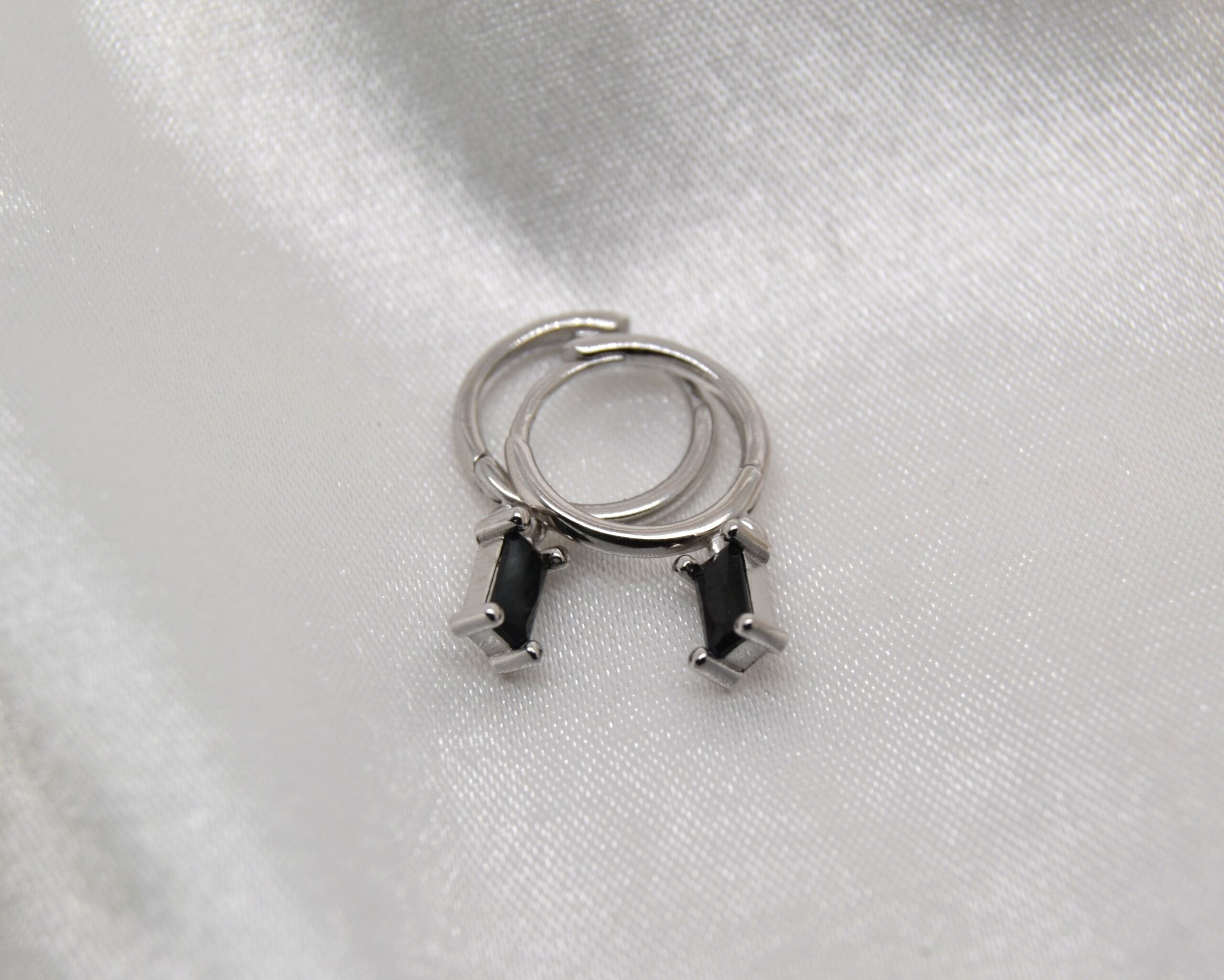 Tiny Emerald Cut Huggies - Black image