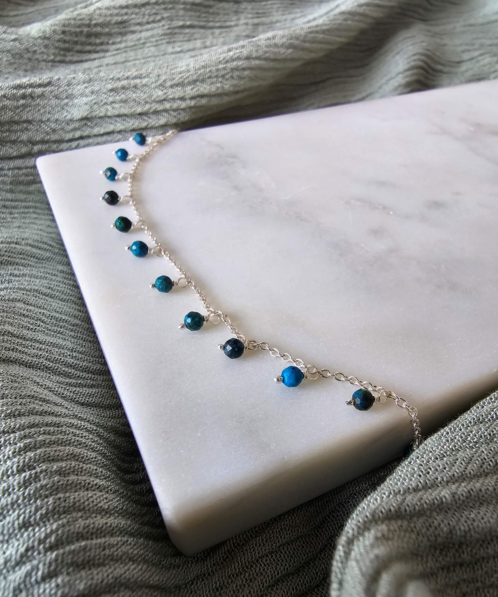 Dangling Stones Silver Anklet - Dark Blue (Chry Socolla) image