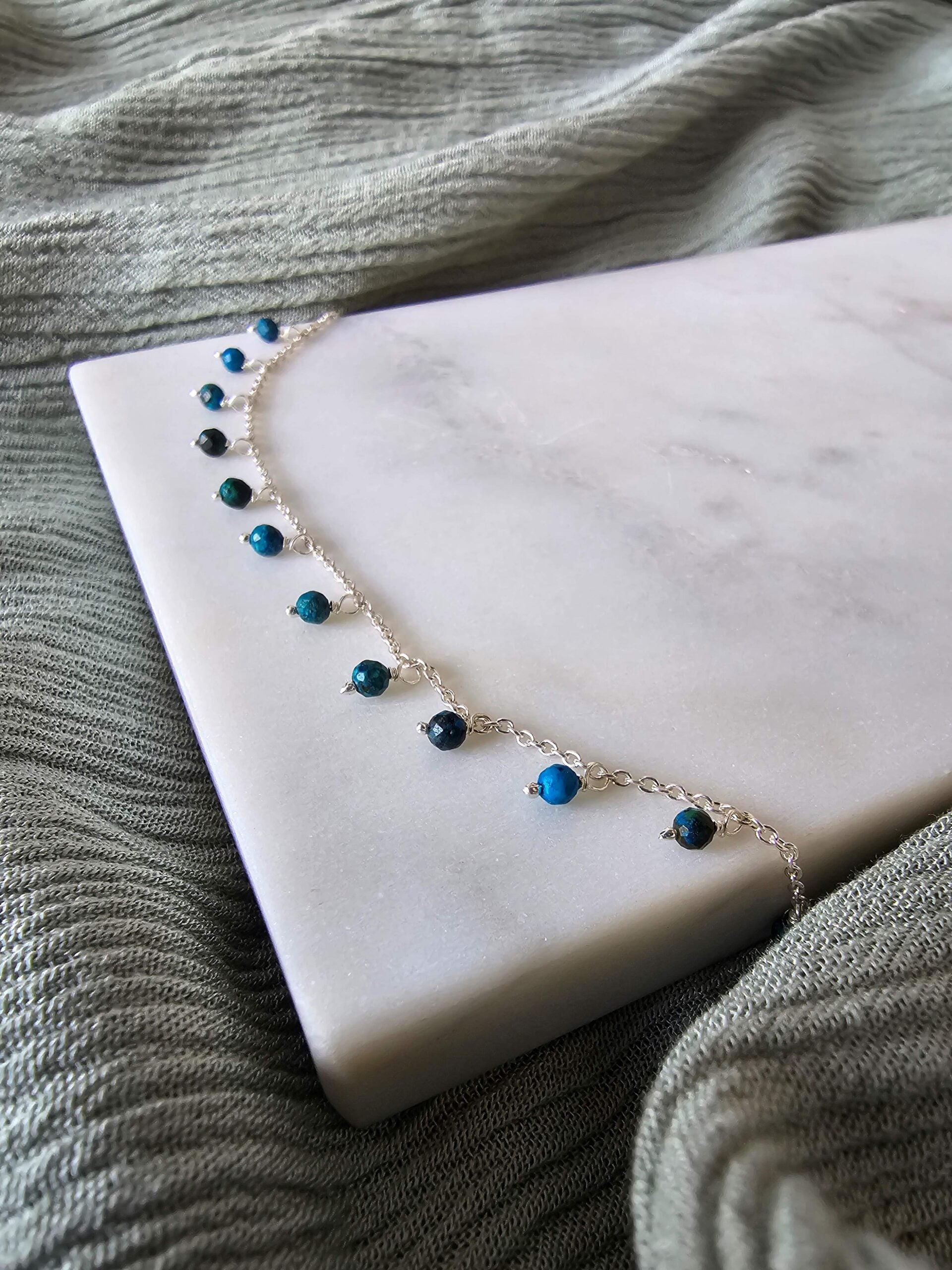 Dangling Stones Silver Anklet - Dark Blue (Chry Socolla) image