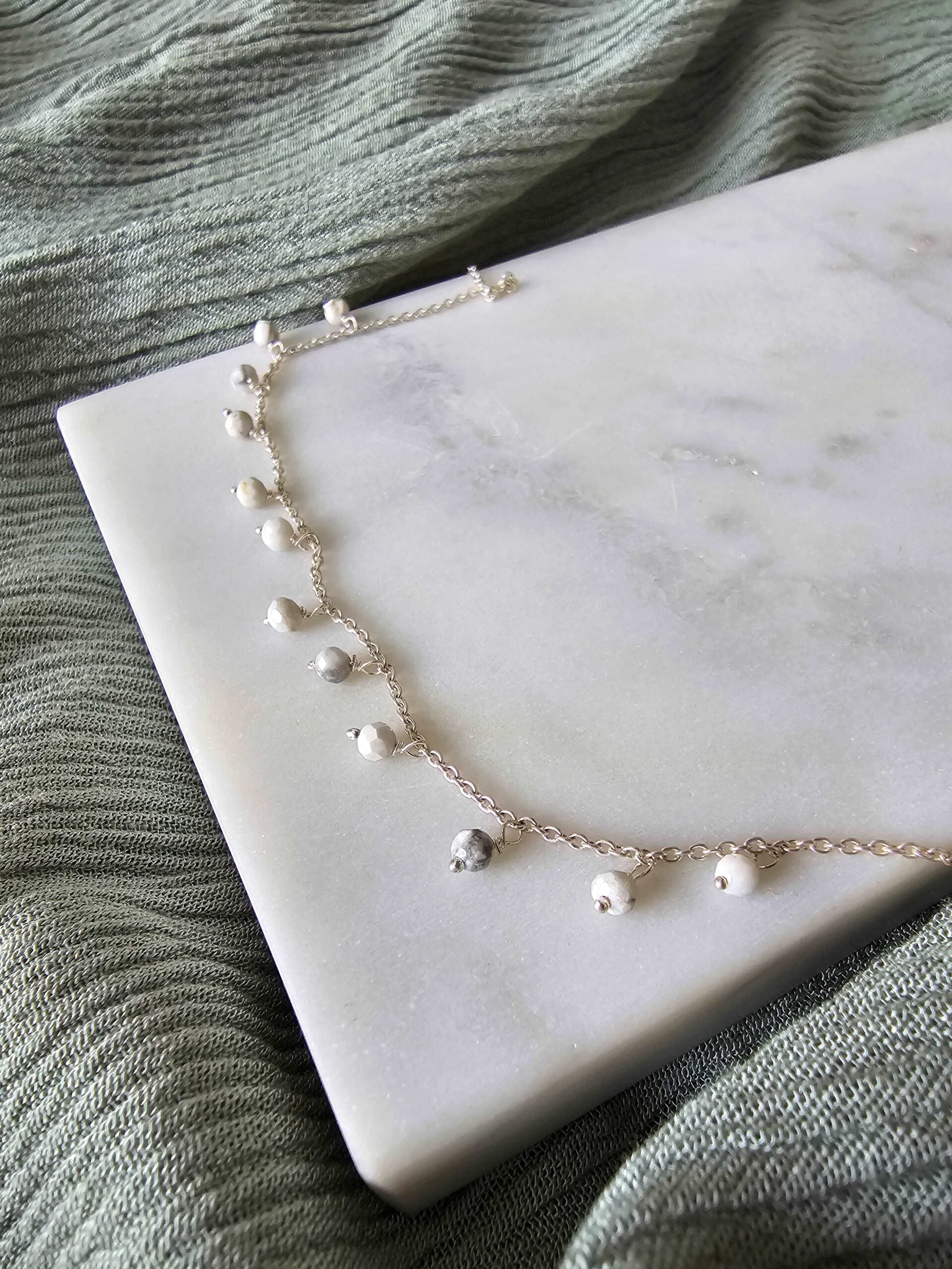Dangling Stones Silver Anklet - White (Howlile) image