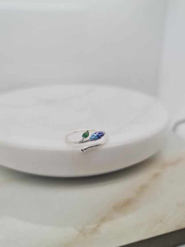 Sterling silver enamel leaf ring